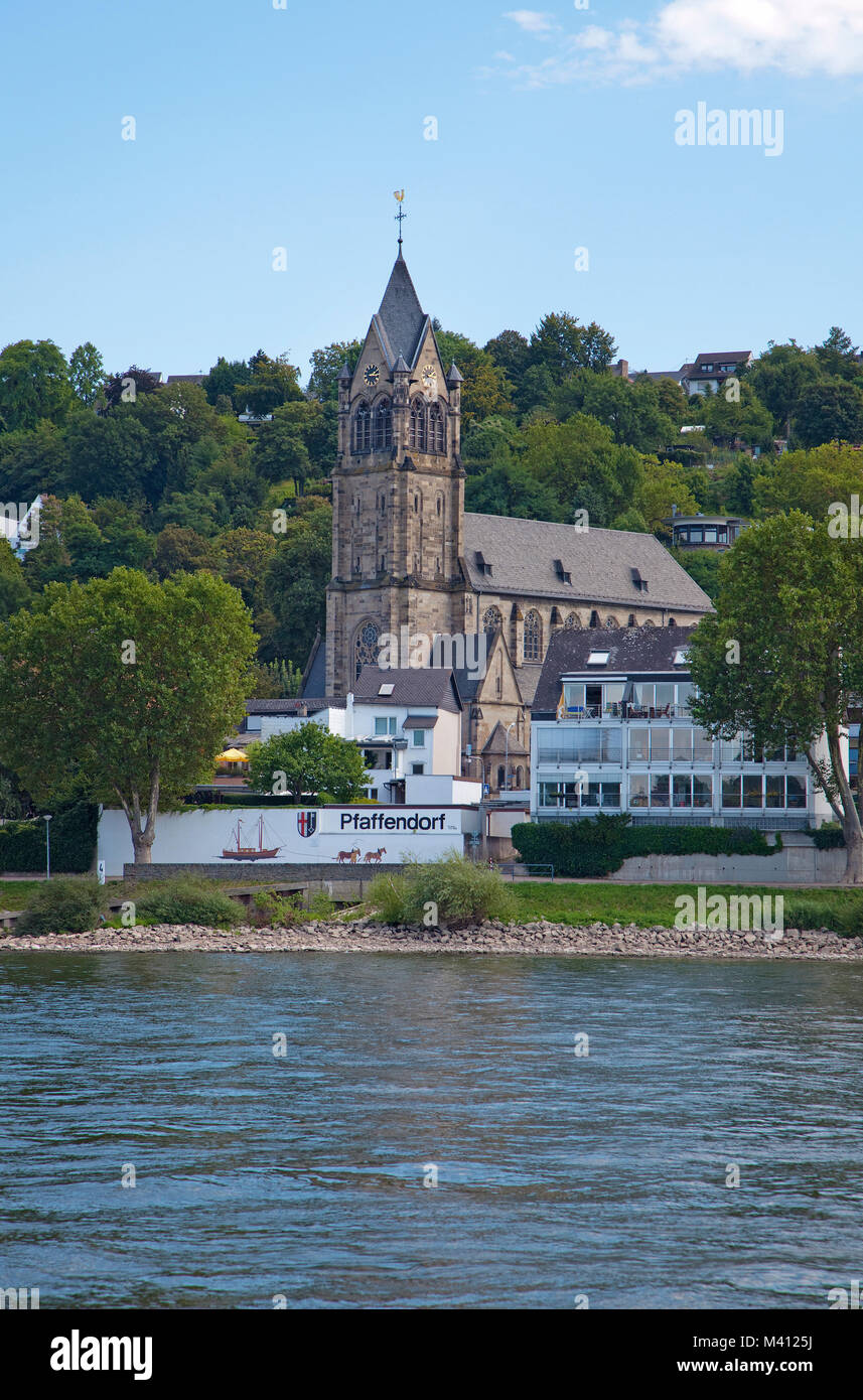 Parish church Saint Peter and Paul at riverbank of Rhine river, Pfaffendorf,disrtrict of Coblenz, Rhineland-Palatinate, Germany, Europe Stock Photo