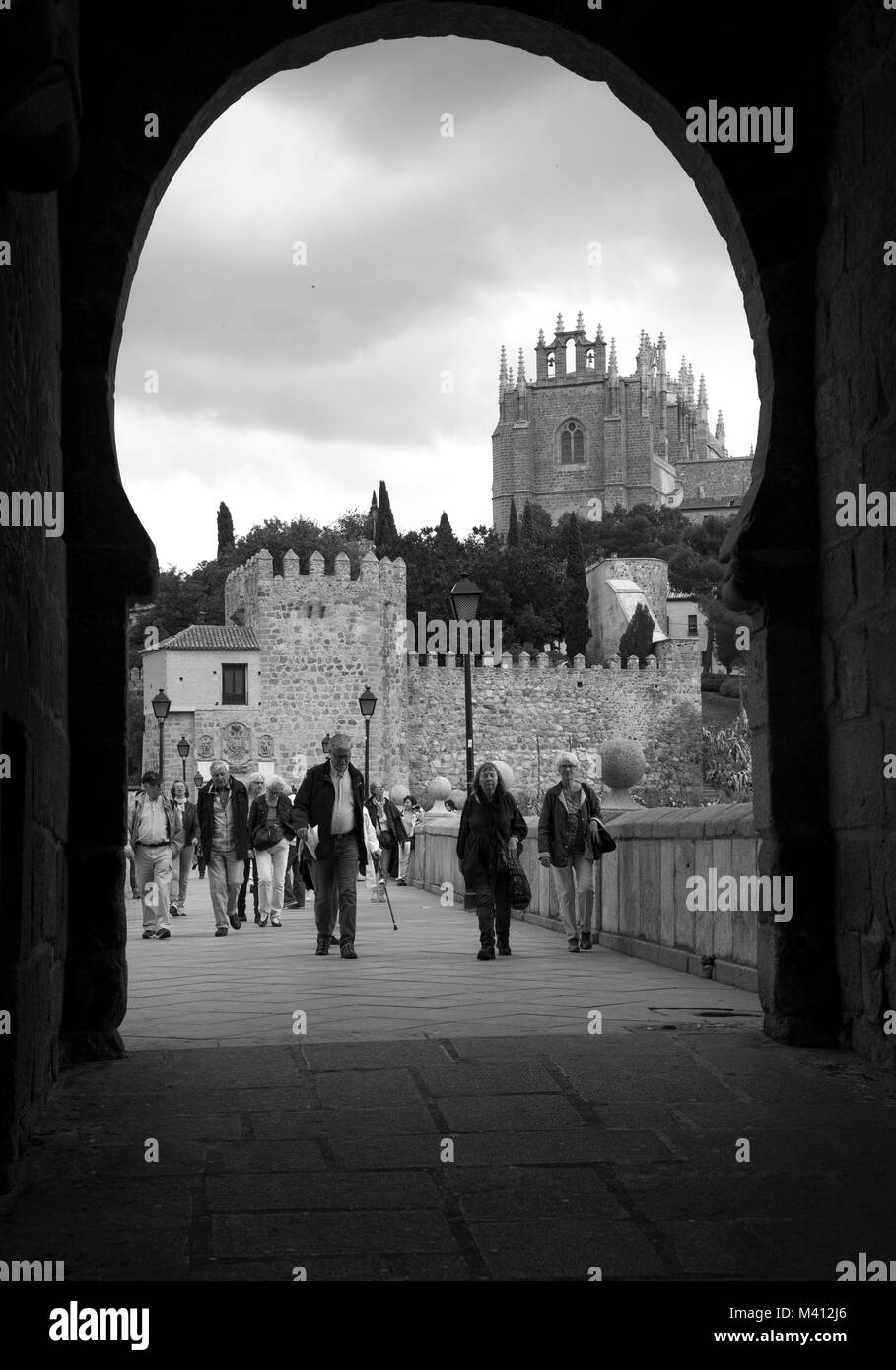 Old roman bridge Alcantara over the river Tagus at the former Spanich capital Toledo near Madrid in the Casilla - La Manch region Stock Photo