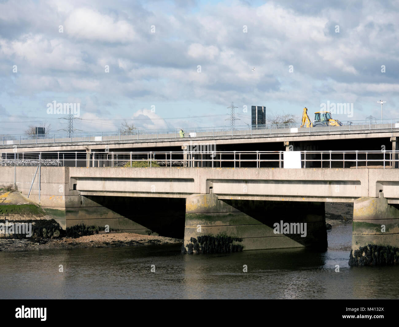 Redbridge Causeway over the River Test, Southampton Water, Hampshire, England, UK Stock Photo