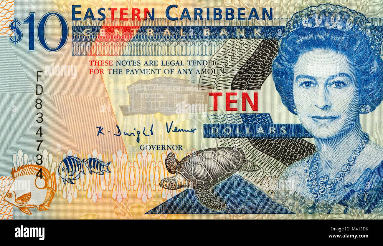 Eastern Caribbean Ten 10 Dollar Bank Note Stock Photo