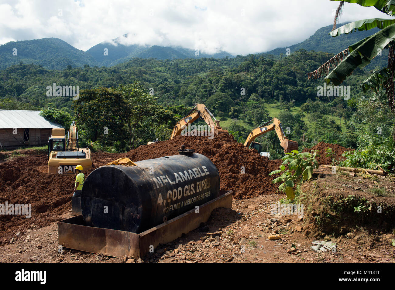 Construction is underway for a new road through Panama's Ngäbe-Bugle Comarca. Stock Photo