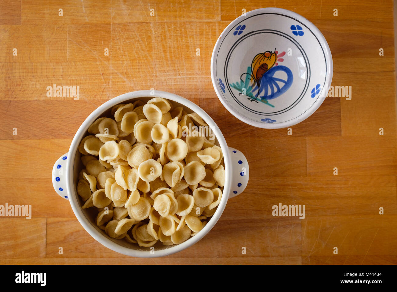 Typical Apulia region fresh pasta called orecchietta made of durum wheat semolina Stock Photo