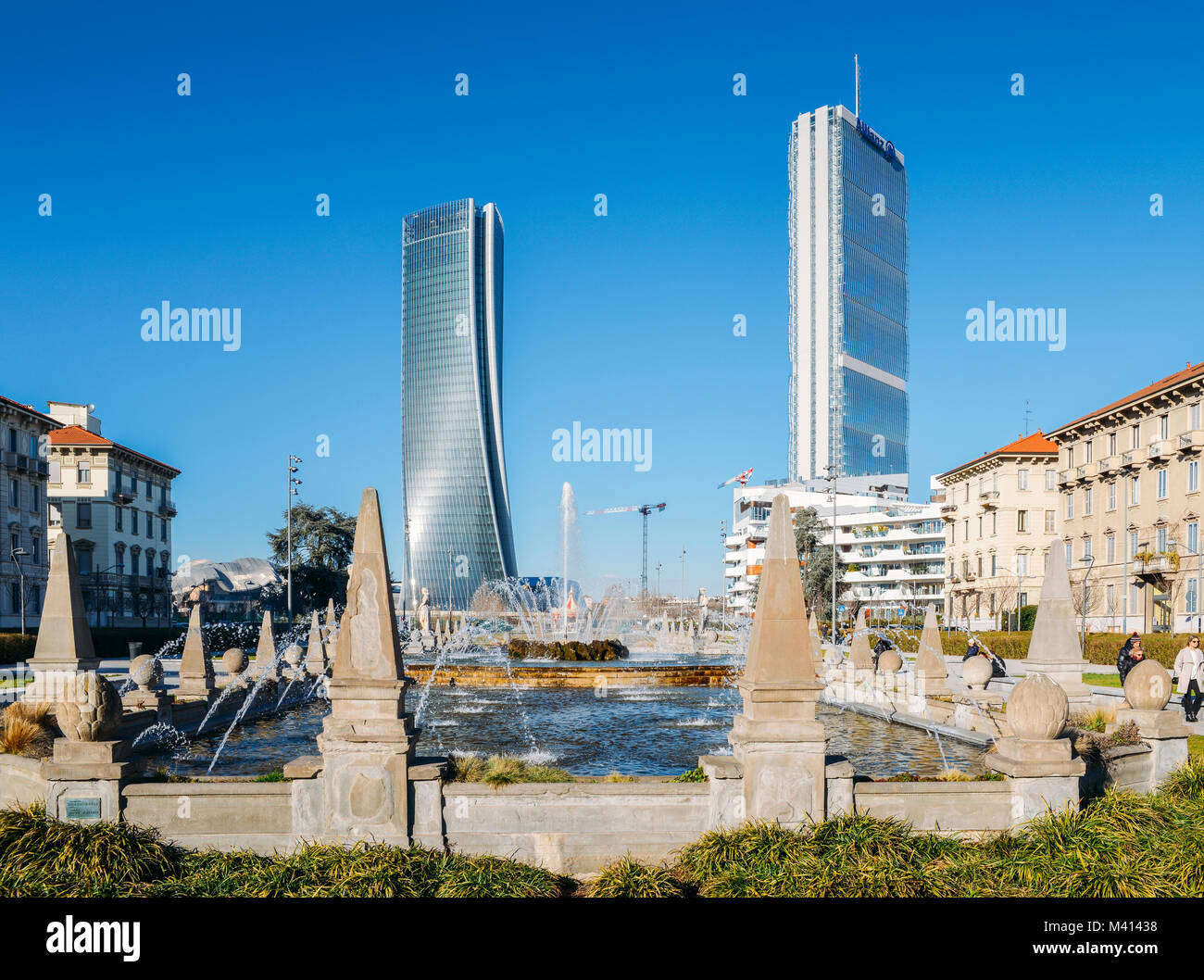 Fountain of the Four Seasons in Piazza Giulio Cesare, Citylife, with Il