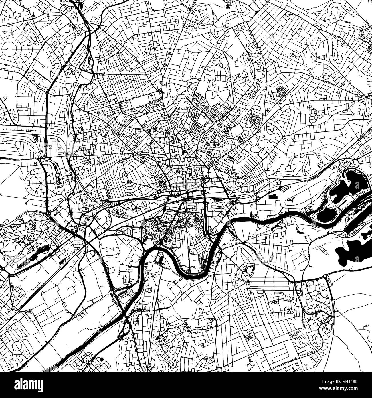 Nottingham downtown Map with many details for various usecases. This map of Nottingham contains typical landmarks with room for additional information Stock Vector