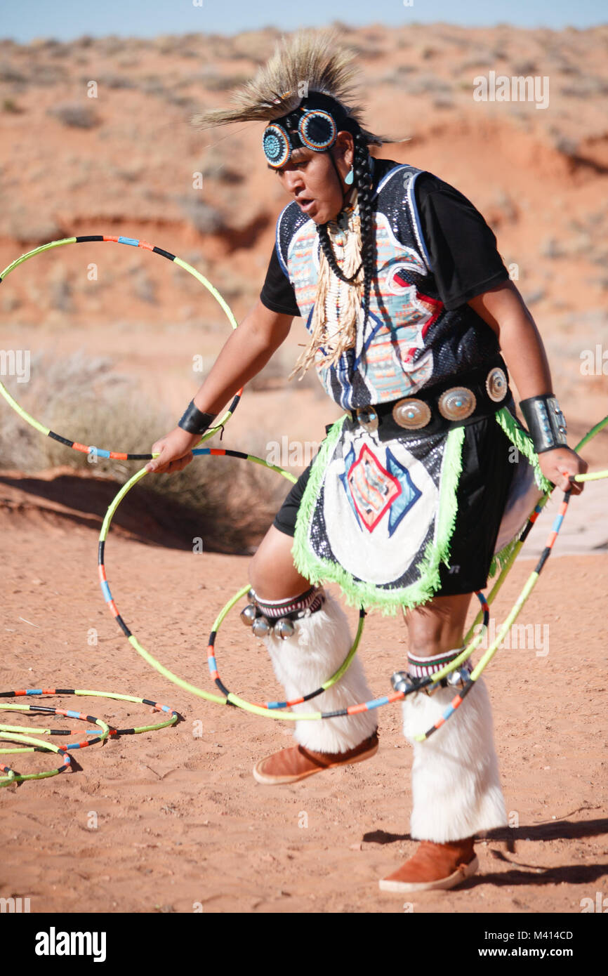 A Navajo Native American Man performing Traditional Dance Stock Photo