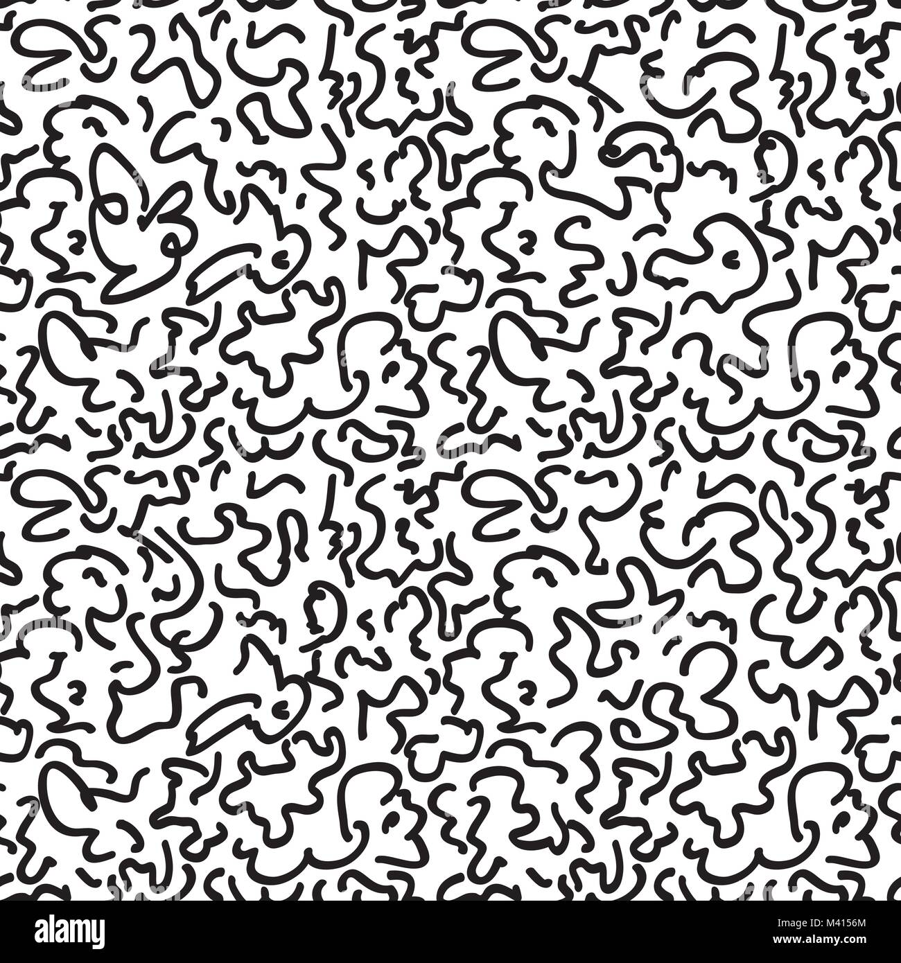 Abstract scribble line seamless pattern. Swirled curve doodle line tile background Stock Vector