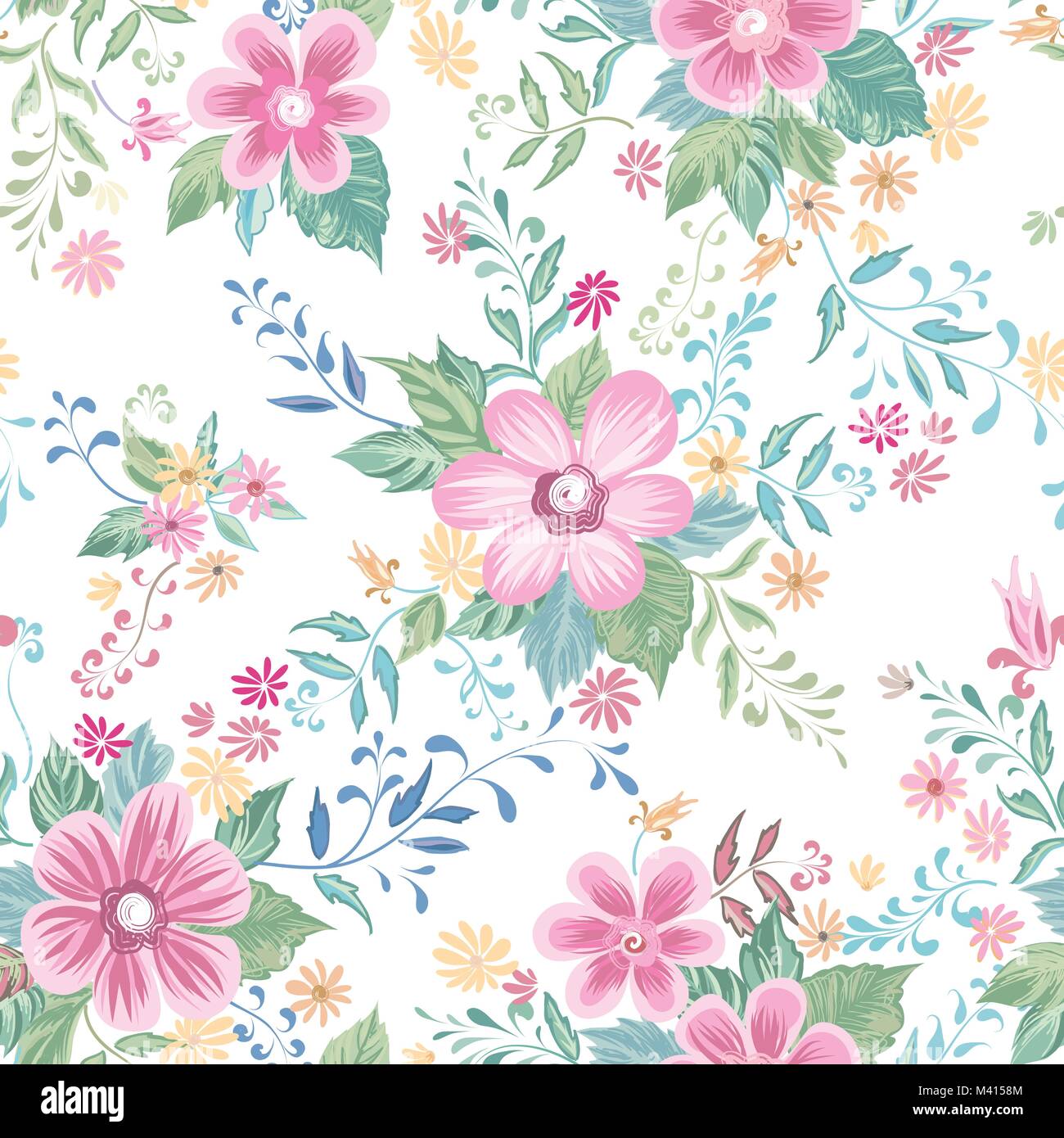 Floral seamless pattern. Flower background. Flourish ornamental summer wallpaper with flowers. Stock Vector
