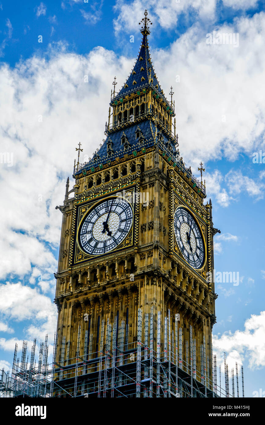 Big Ben in downtown London was getting some work done while we were in England. Stock Photo