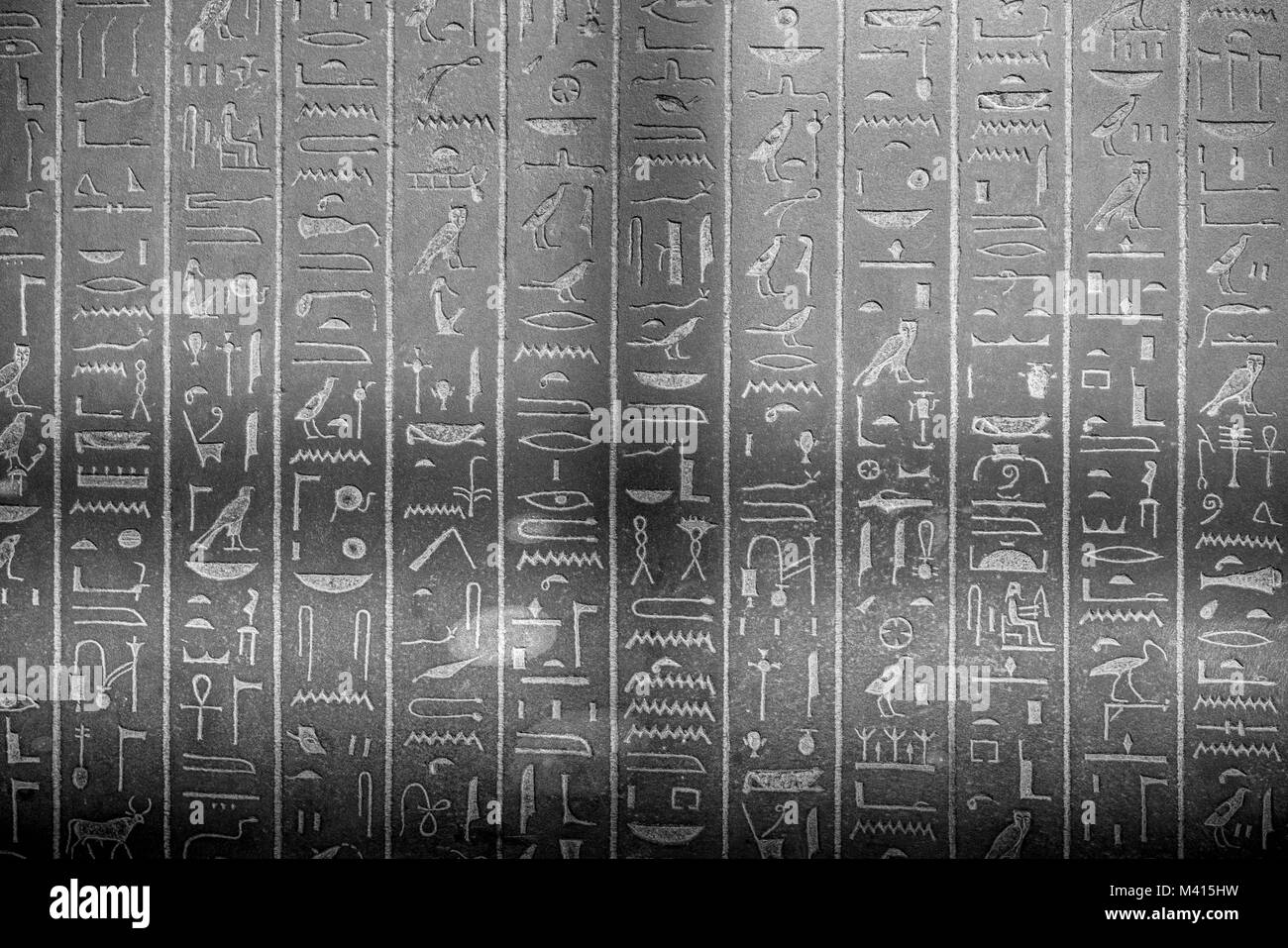 Some incredible Egyptian hieroglyphs on a tablet in the British Museum. Stock Photo