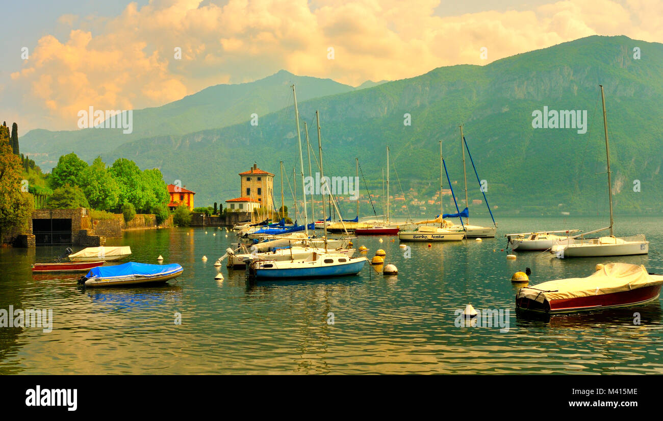 Lakeside view of Pescallo, on the outskirts of Bellagio, overlooking Lake Como, Italy Stock Photo
