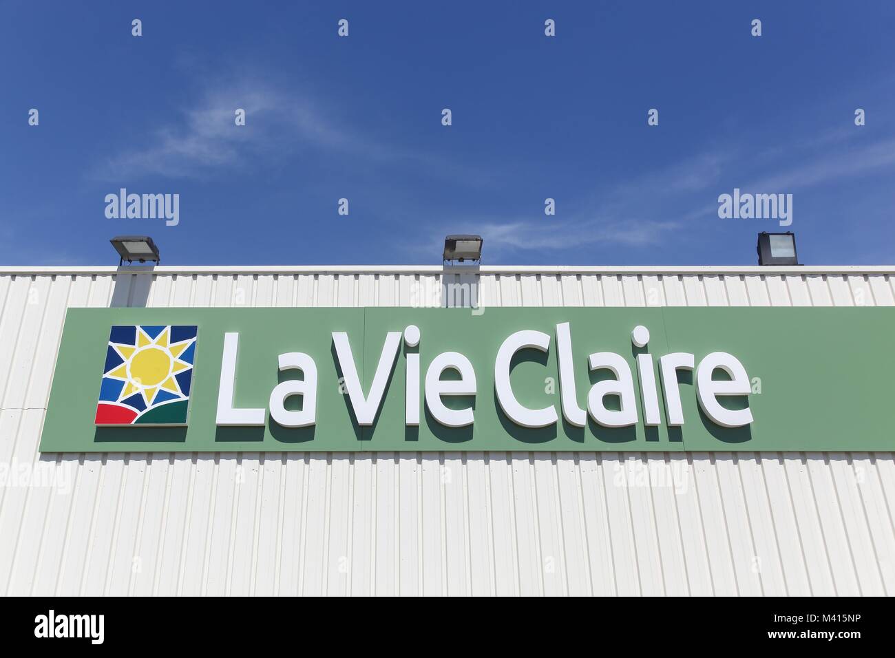 Genay, France - May 28, 2017: La vie claire logo on wall. La Vie Claire is a French chain of health and bio product stores Stock Photo