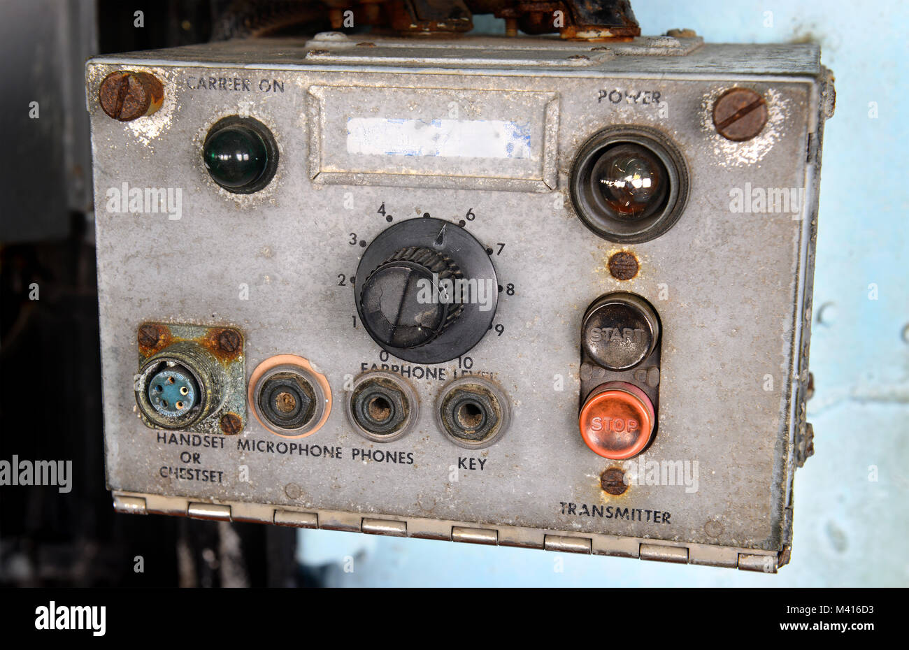 old radio on warship at museam room of war ship control at war ship museum free for tourism to look and learning about history of the war ship walk an Stock Photo