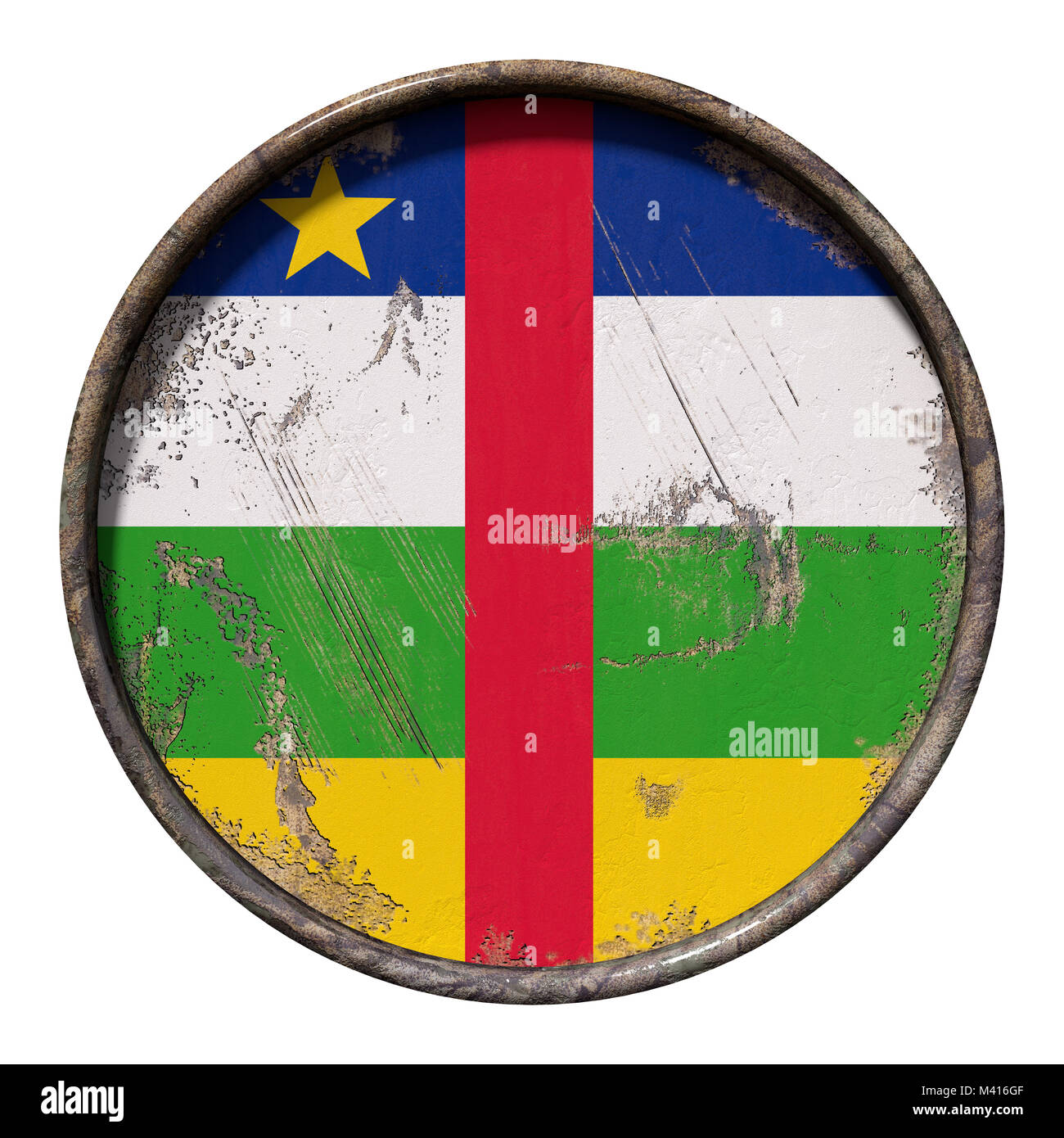 3d rendering of a Central African Republic flag over a rusty metallic ...