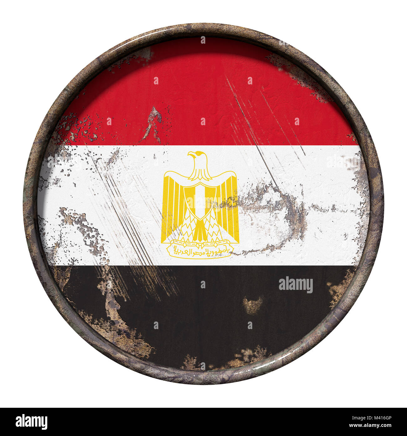 3d rendering of an Egypt flag over a rusty metallic plate. Isolated on ...