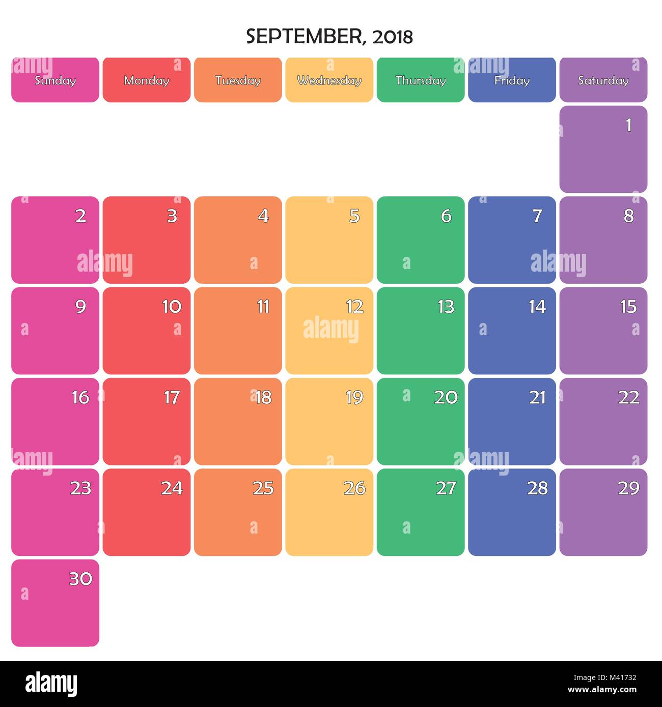 September 2018 Planner Calendar big editable note space specific color ...