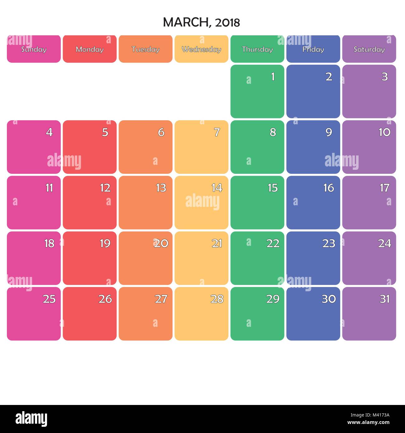 March 2018 Planner Calendar big editable note space specific color day ...