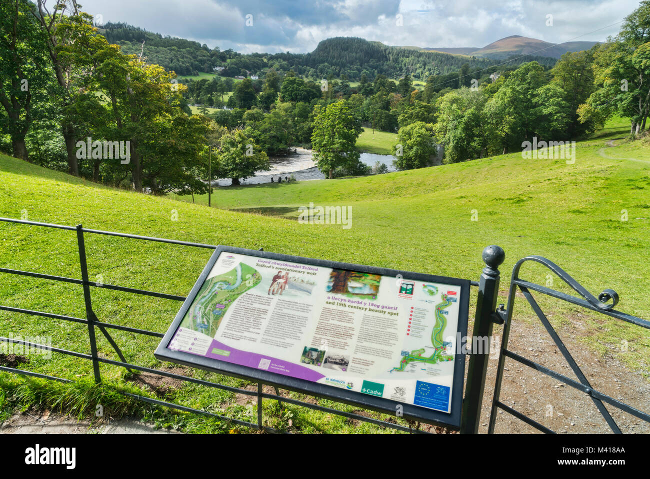 Horseshoe falls near Llangollen, Weir built by Thomas Telford, River Dee, Denbighshire, Wales