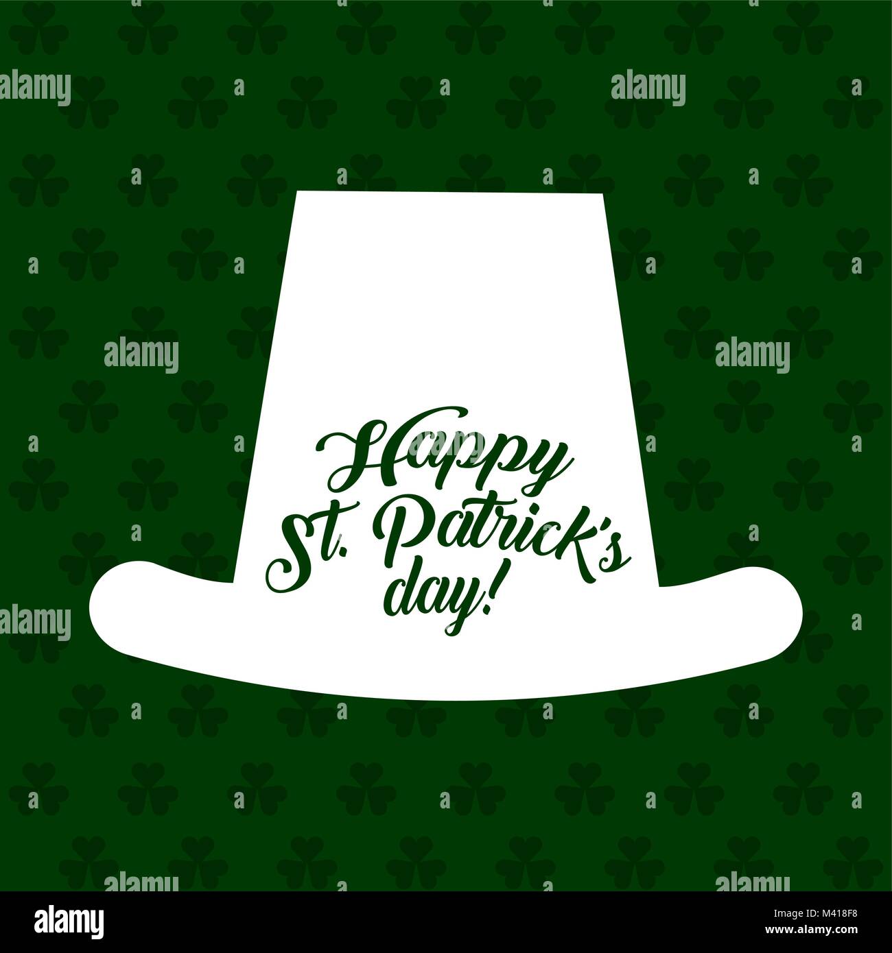 white hat silhouette st patricks day clovers background green Stock Vector