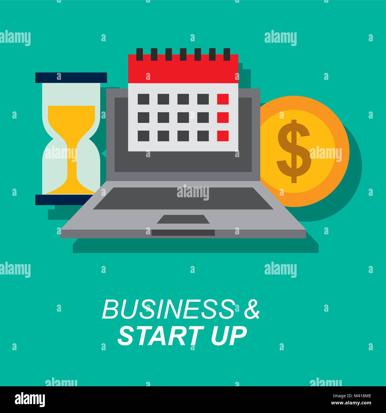 laptop calendar hourglass coin money business and start up Stock Vector ...