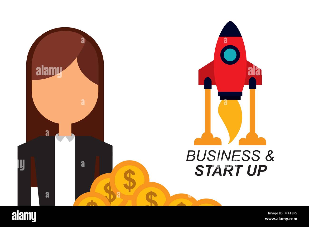 businesswoman money rocket business and start up Stock Vector Image ...