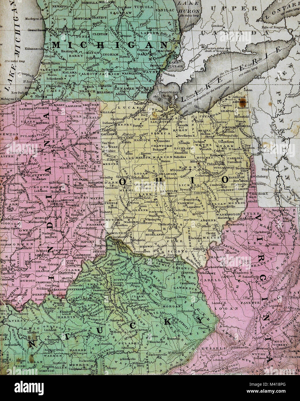 1839 Mitchell Map Midwest States Indiana Ohio Kentucky