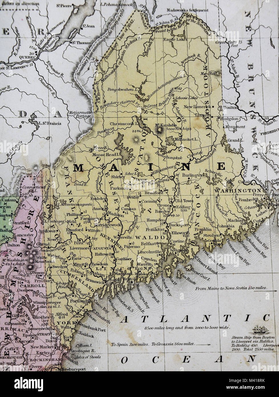 1839 Mitchell Map - Maine - United States Stock Photo