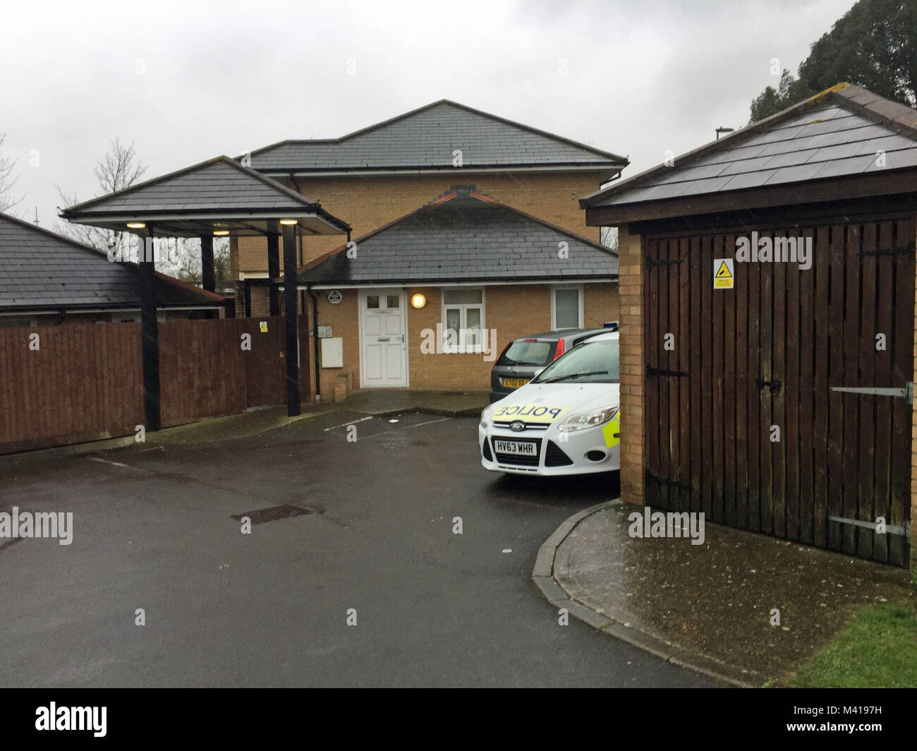 A police car outside a property in Defender Road, Southampton, where a six-week-old baby whose death is being treated by police as murder was taken ill. The property is a unit for young mothers and their children, according to neighbours. Stock Photo