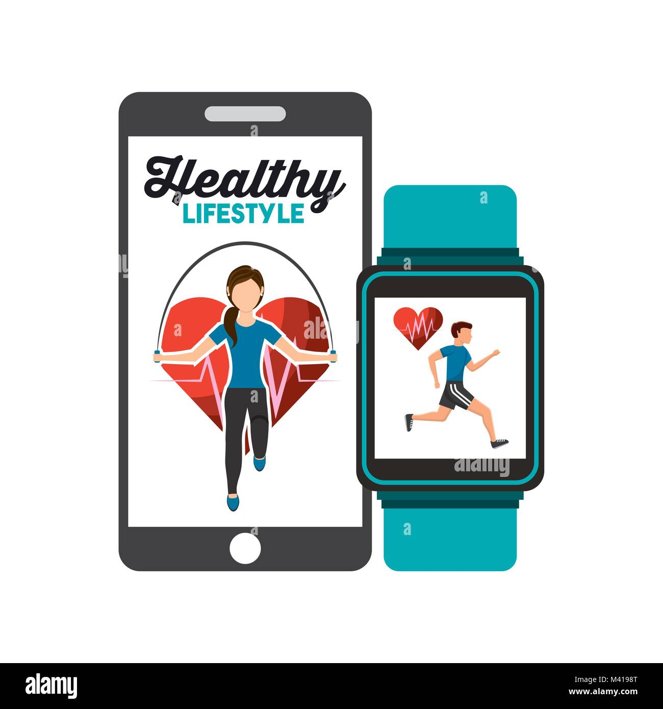 healthy lifestyle smartphone and smart watch app Stock Vector Image ...