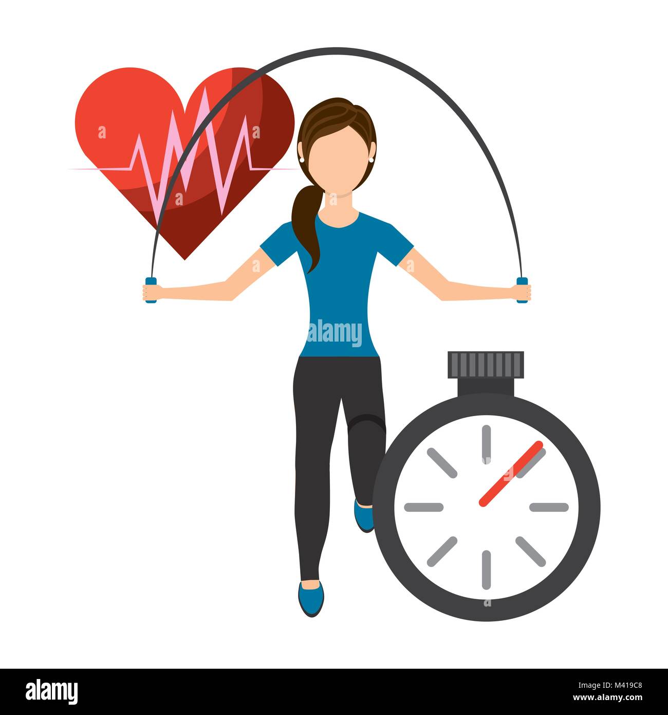 Young Woman with skipping rope. Fitness concept. Heart health design ...