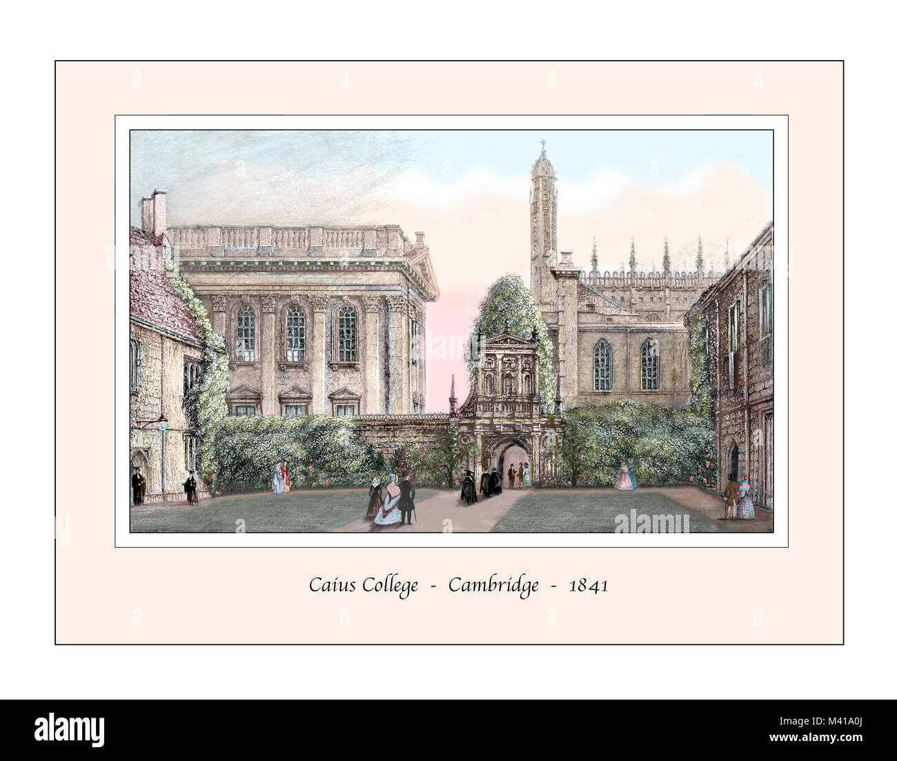Caius College Cambridge Original Design based on a 19th century Engraving Stock Photo