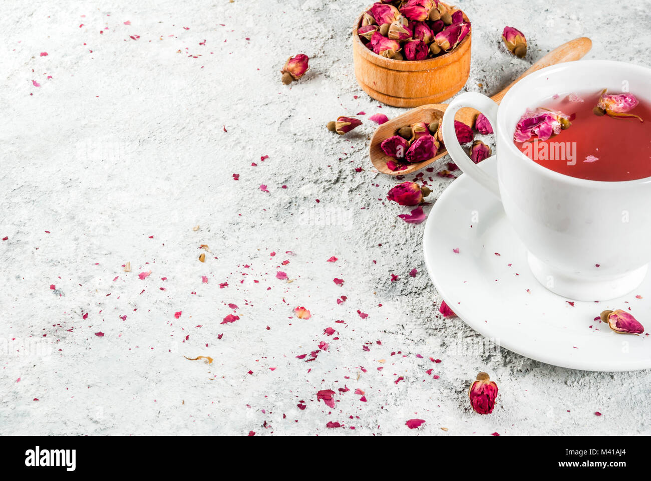 Arab, middle eastern food. Herbal tea with rose buds, copy space Stock ...