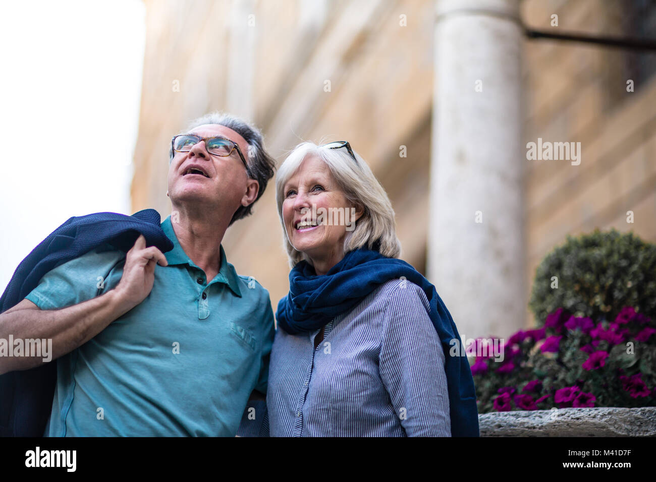 Senior couple on vacation visiting landmark Stock Photo