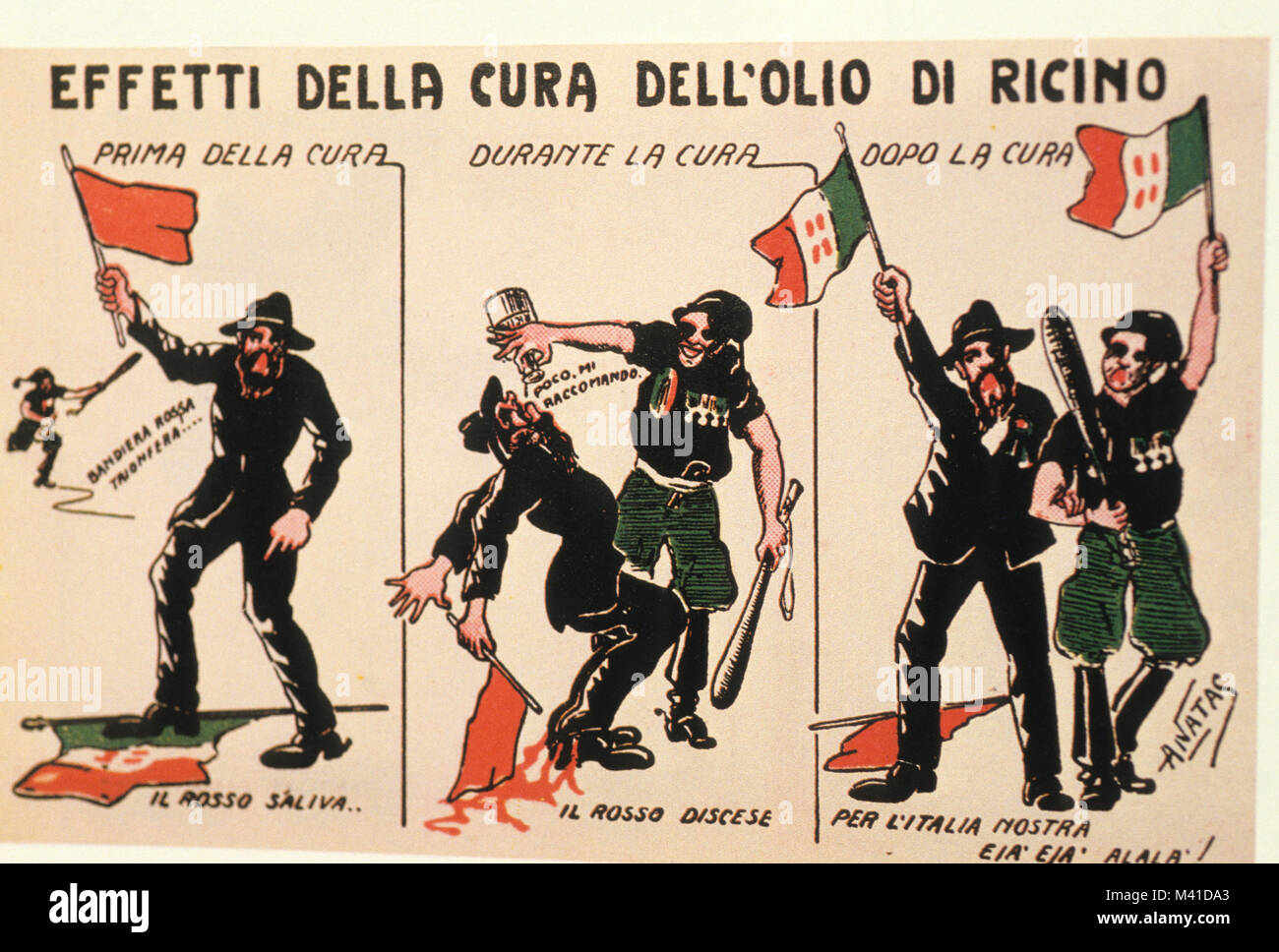 effects of castor oil, Fascist postcard, 1921 Stock Photo