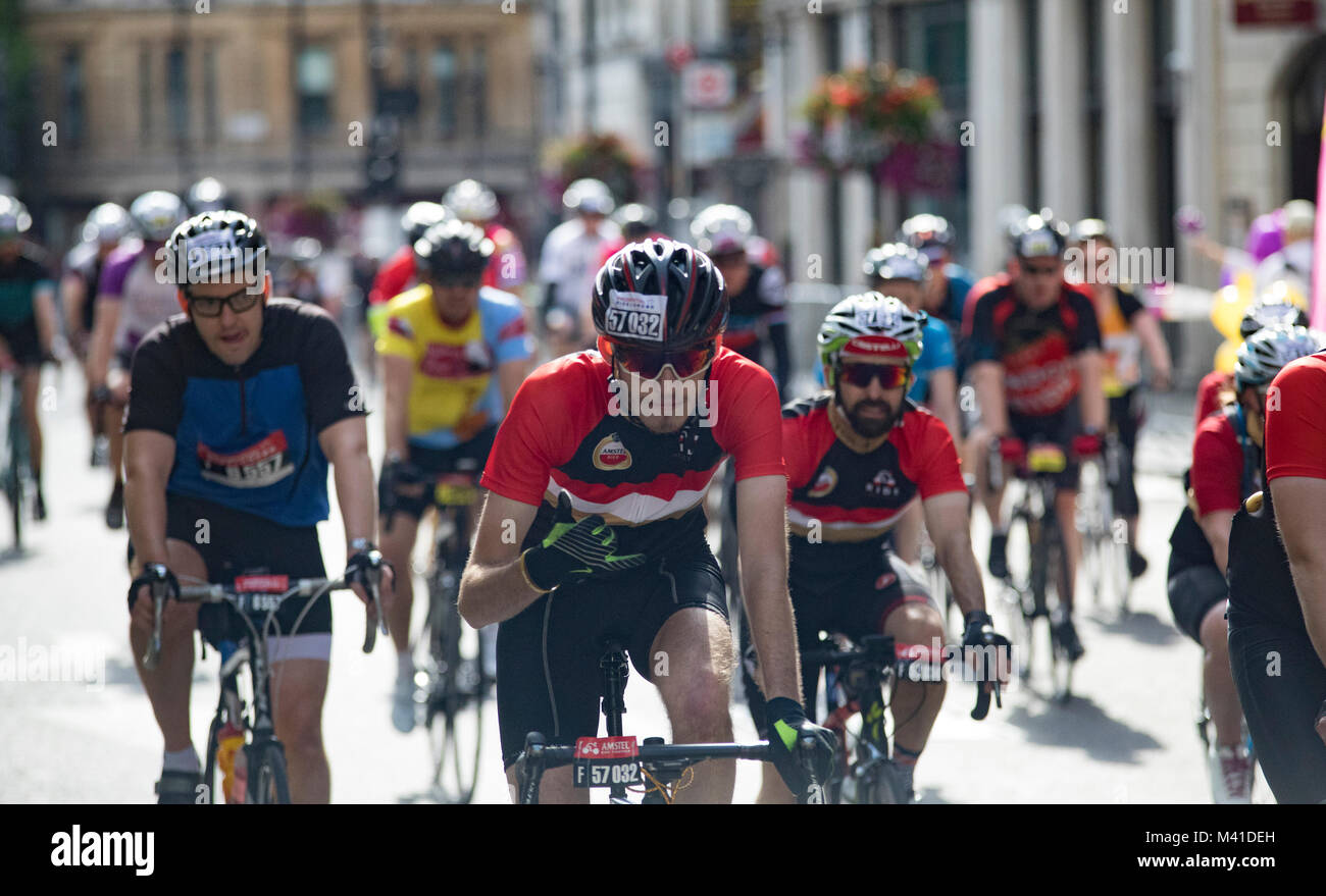 Ride London bike race - riders pass through central London towards the finnish line. Stock Photo