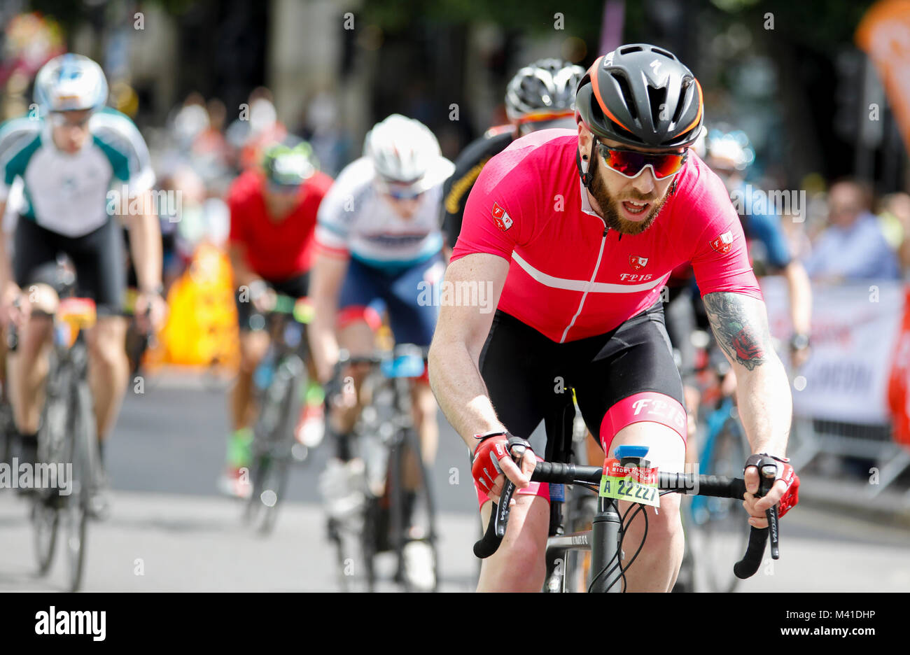 Ride London bike race riders pass through central London towards the