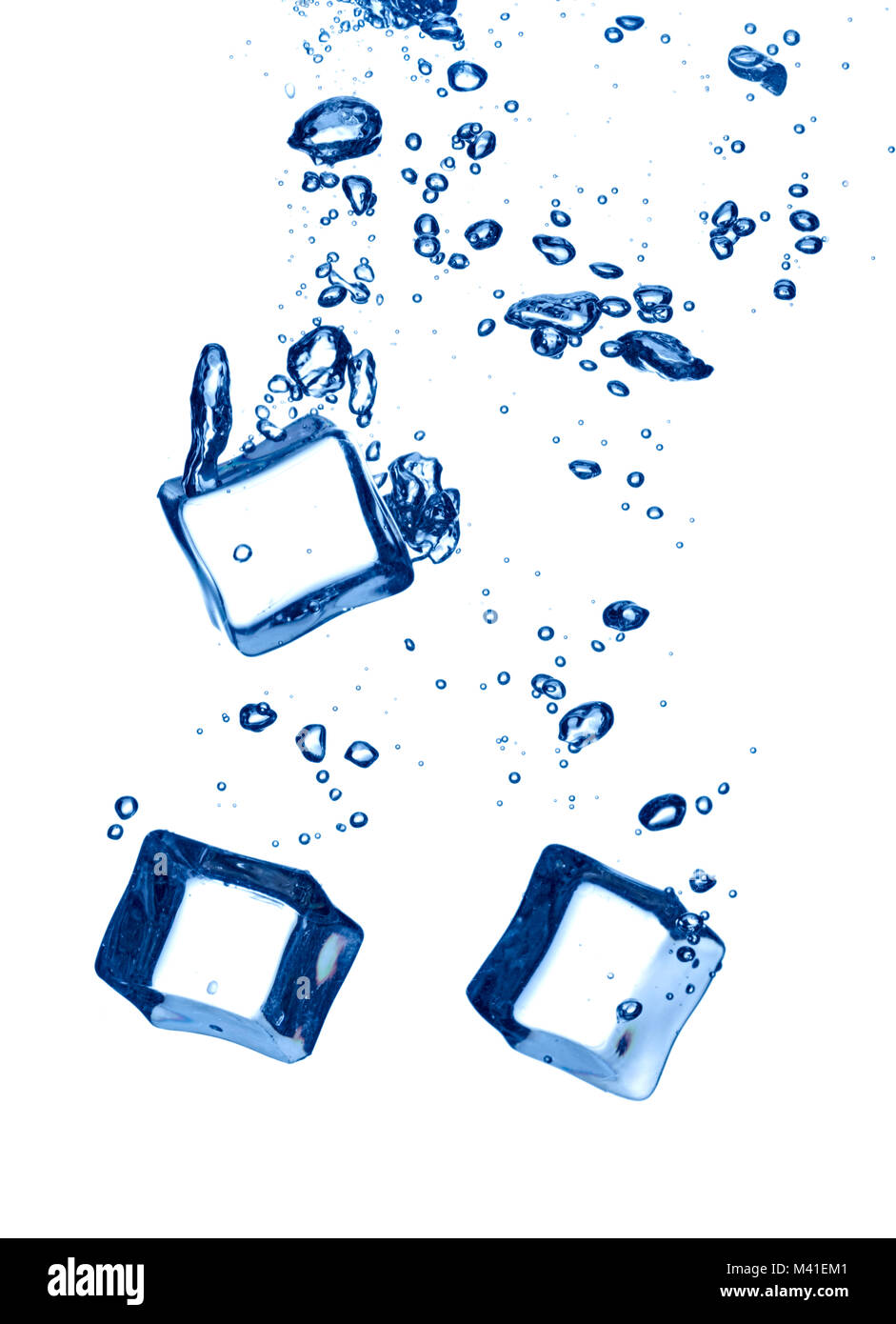 close up of ice cube splash in water on white background Stock Photo ...