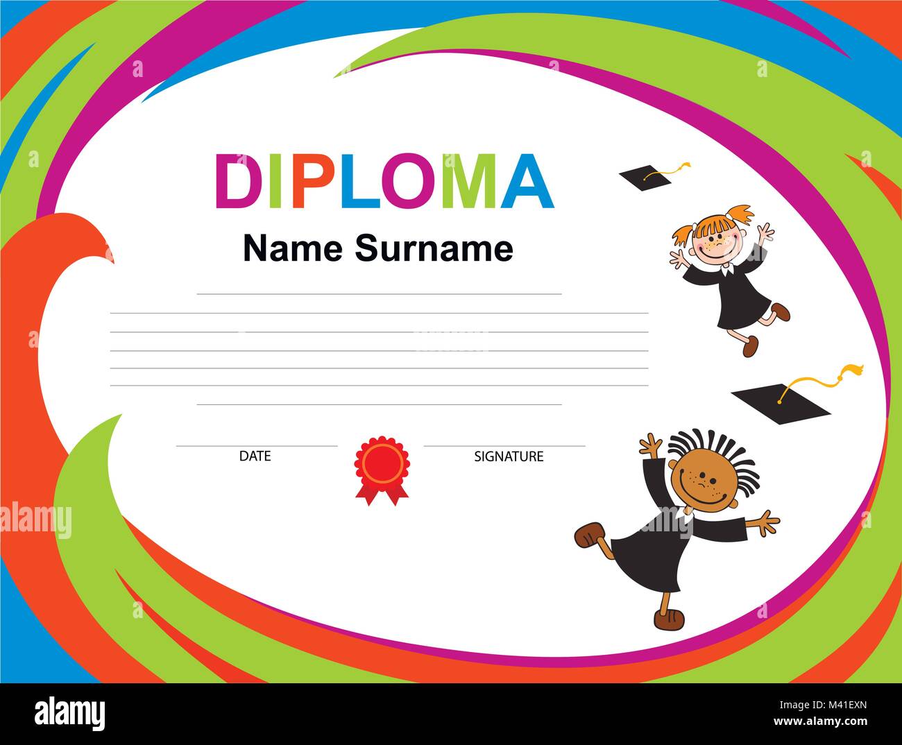 Kids Diploma certificate background design template Stock Vector