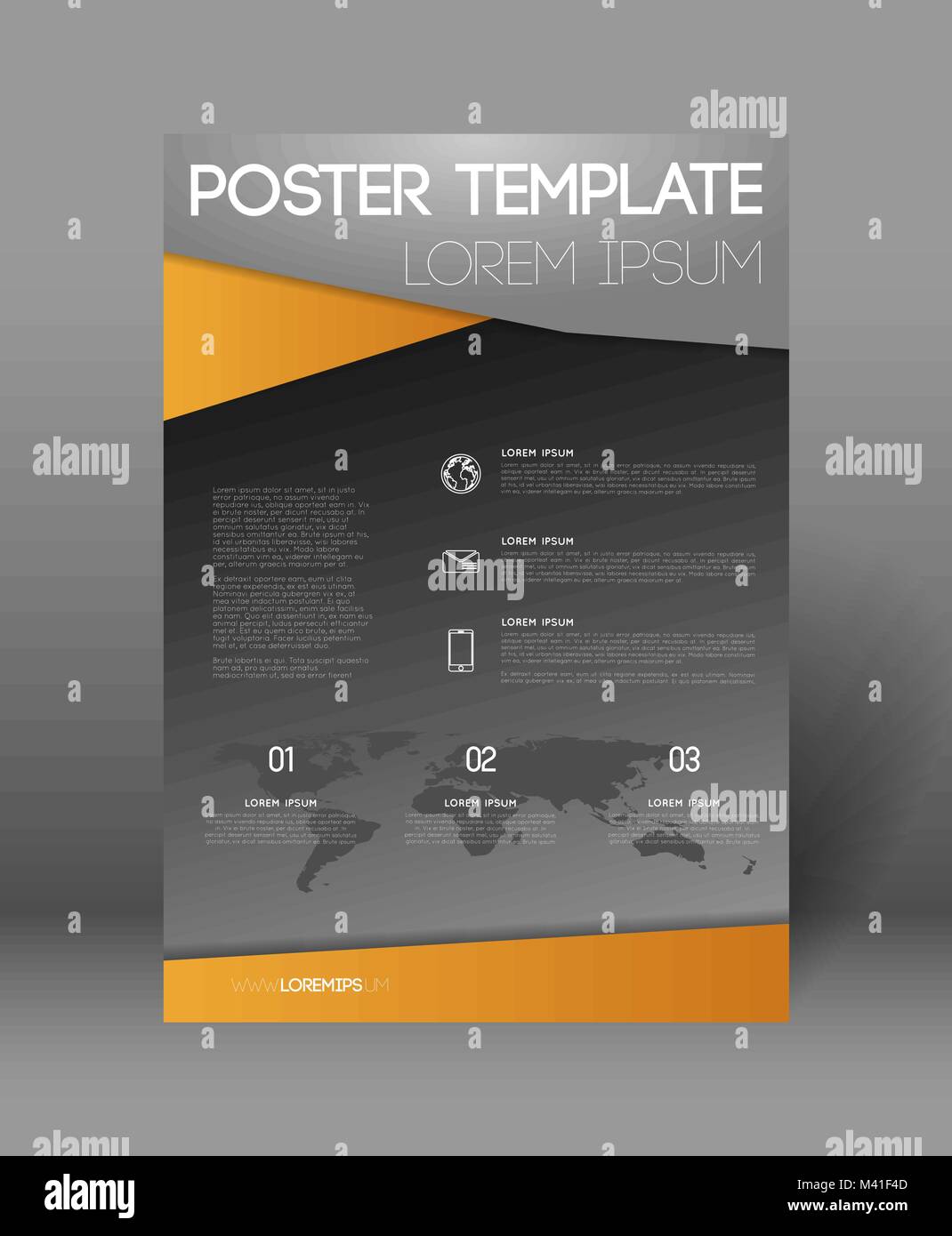 poster template design with world map and option steps, icons Stock Vector