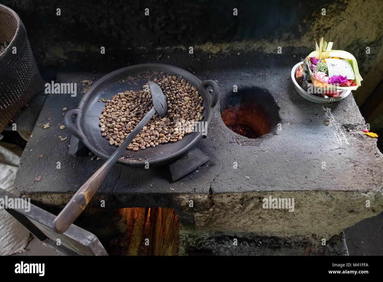 Roasting of coffee beans in traditional way Stock Photo