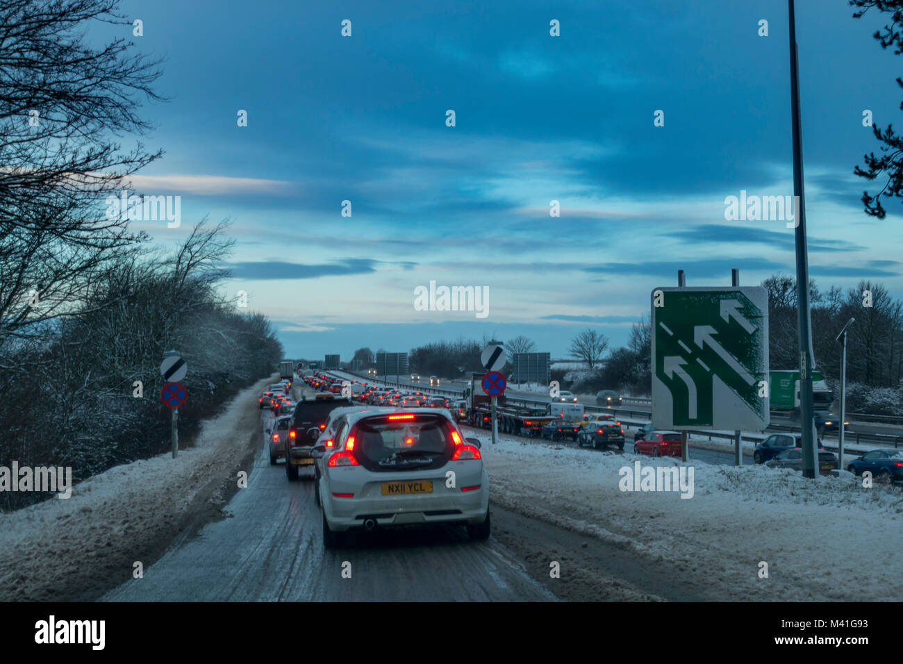 Snow Middlesborugh Traffic congestion after light snow, Parkway, Middlesbrough England ...