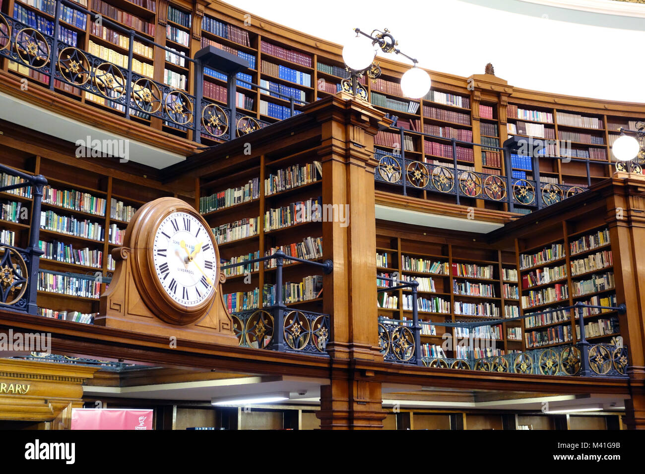 The Circular Wooden Book Shelves in the Picton Reading Room in Liverpool Central Library.  Curved, Curving Stock Photo