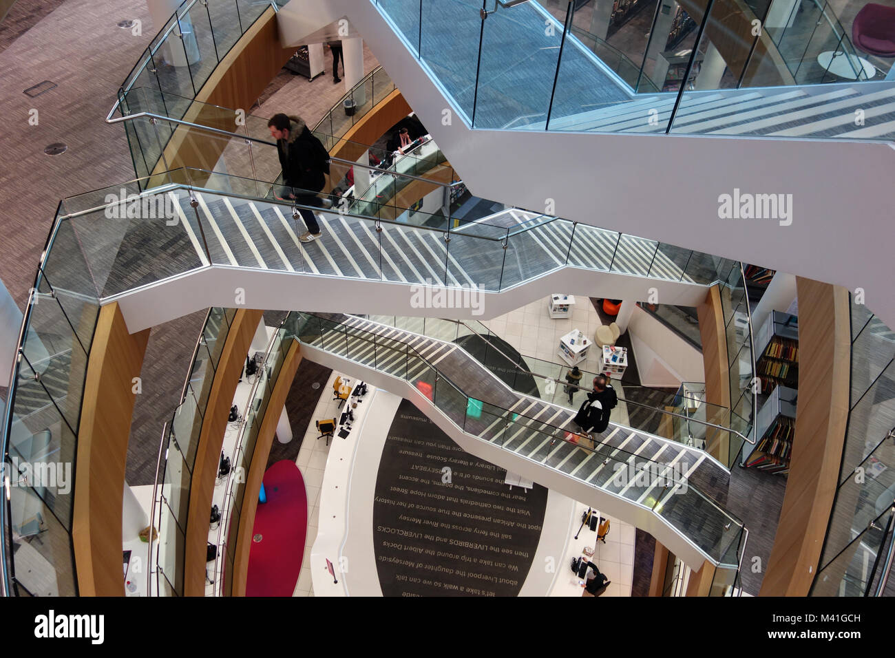 People Walking on the Stairs in Liverpool Central Library. Stock Photo