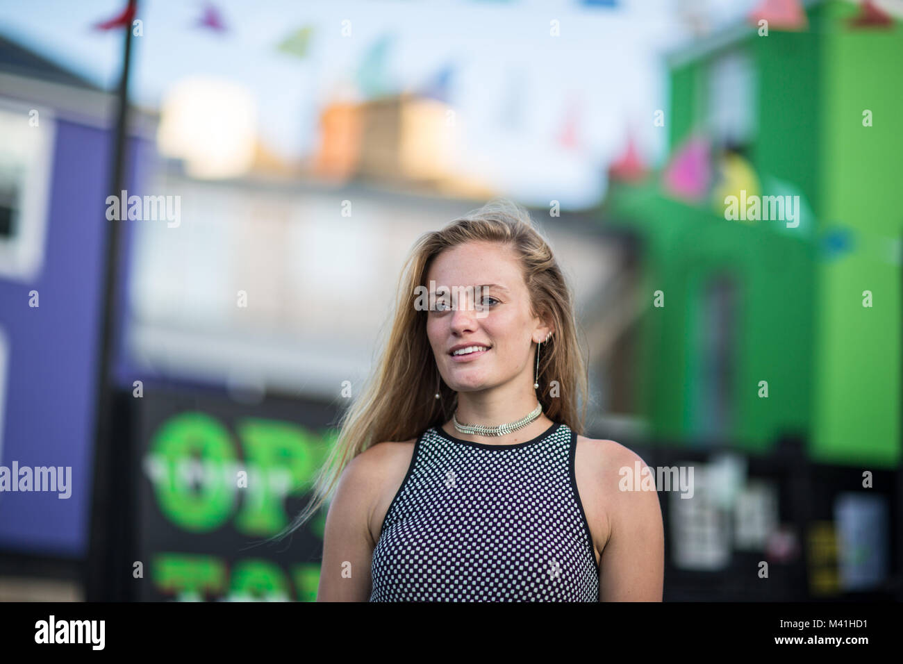 Young female on at an outdoor street market Stock Photo