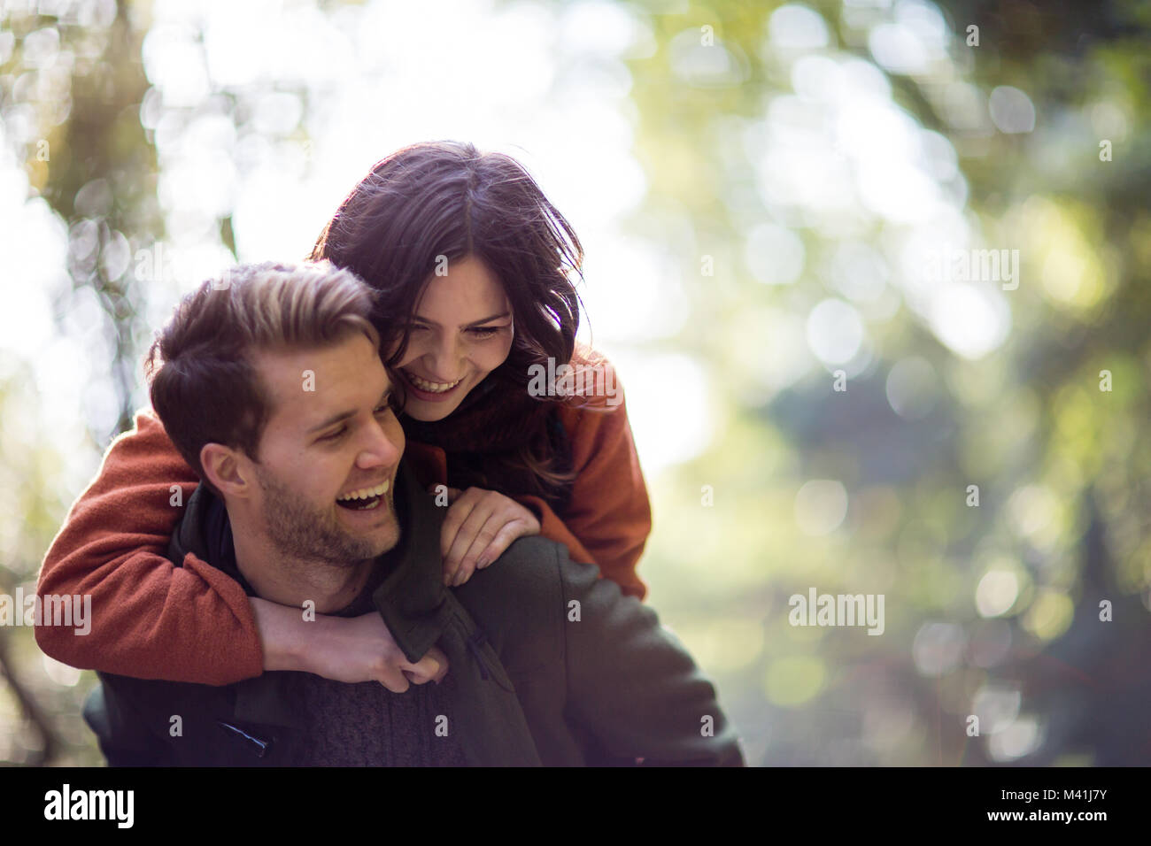 Couple having fun outdoors in autumn Stock Photo