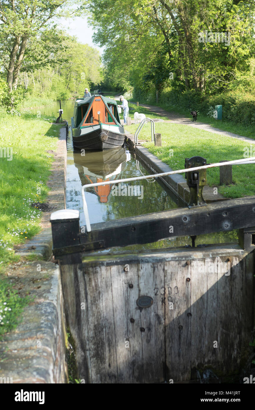 Boat entering Lock on the North Stratford Canal. Stock Photo