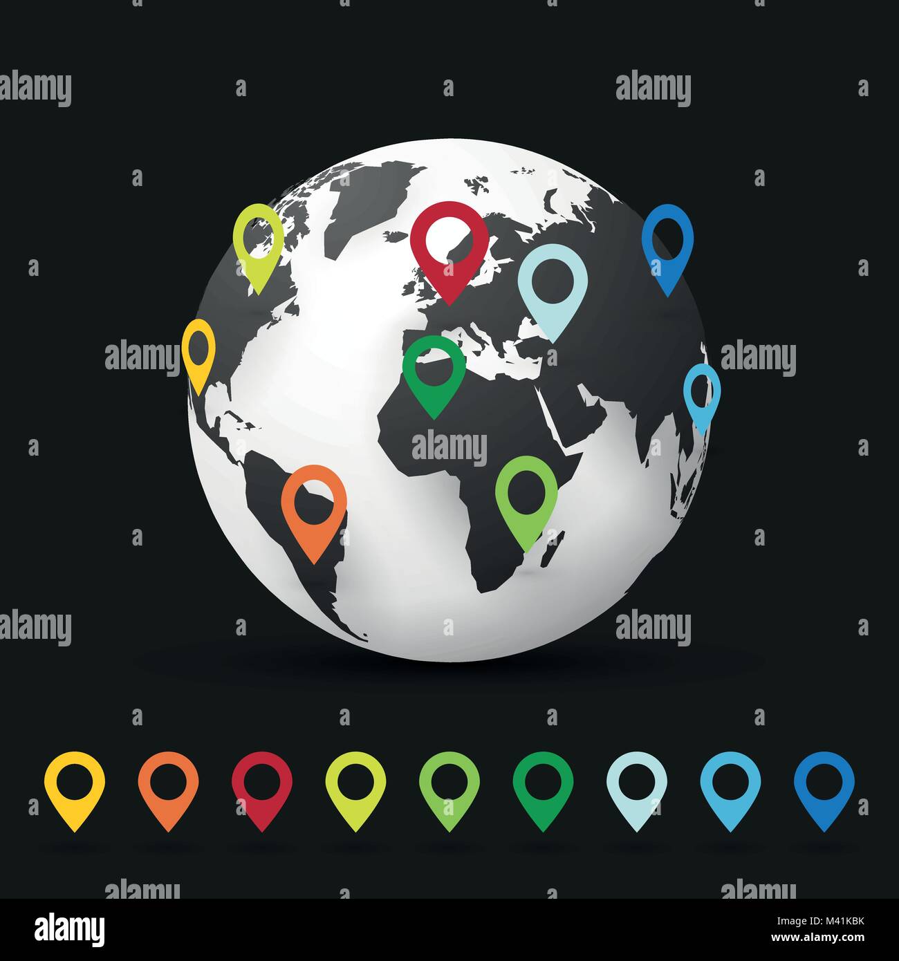 world map illustration map pin pointer location Stock Vector Image