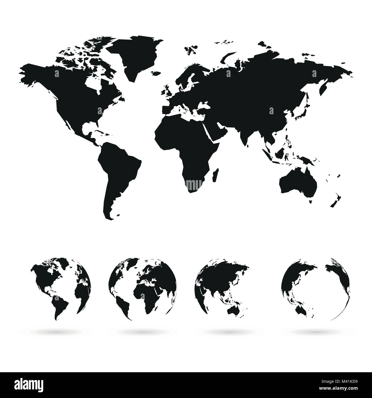 set of vector globe planet earth with all continents and world map