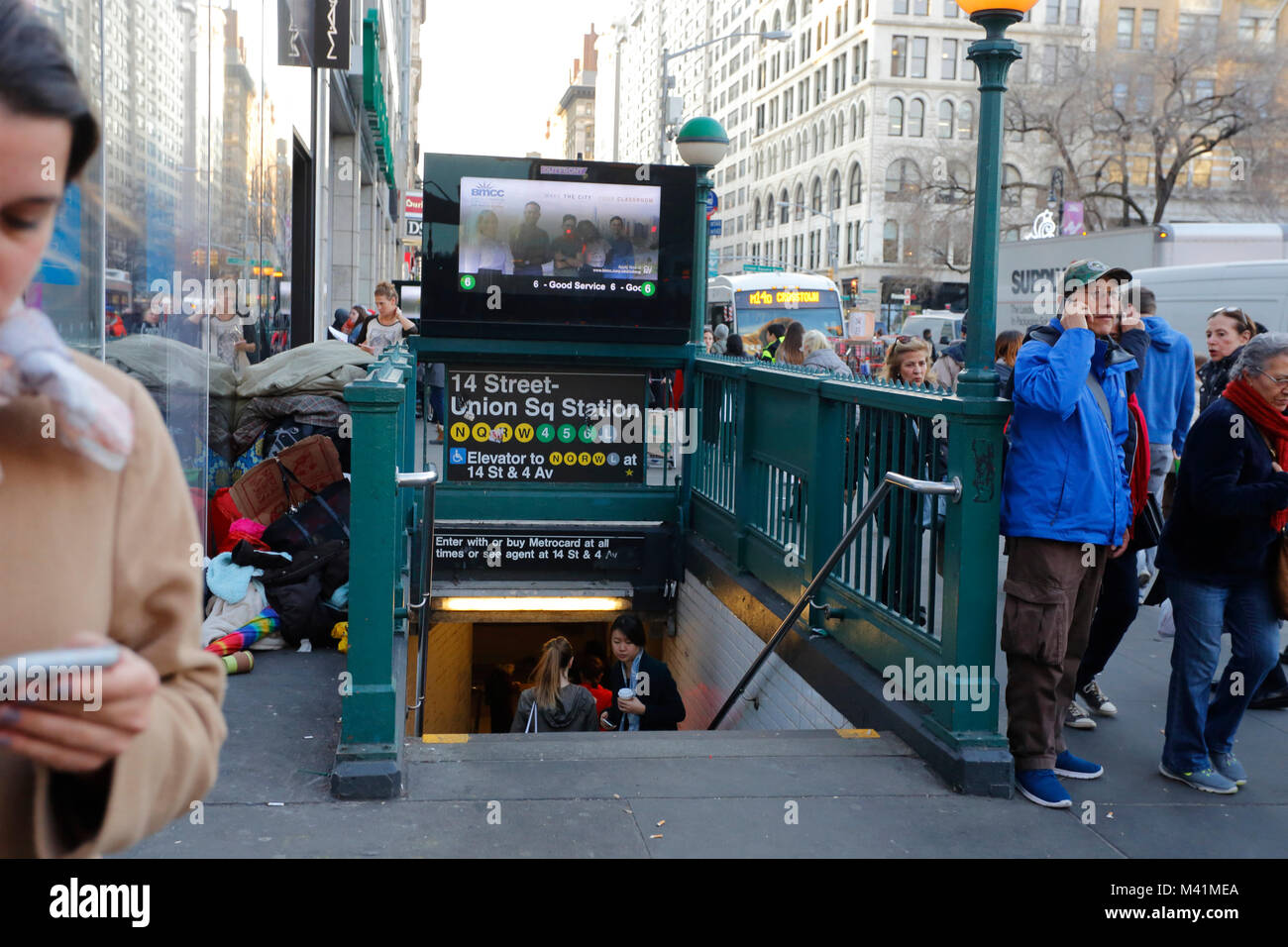 A street scene near a subway station on Union Square 14th st in ...