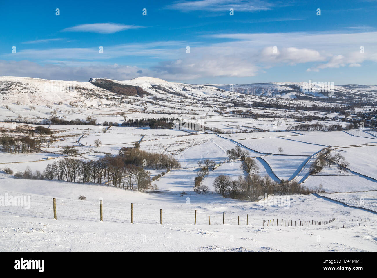 Snowy morning in the Hope Valley, Peak District, Derbyshire, England. Stock Photo