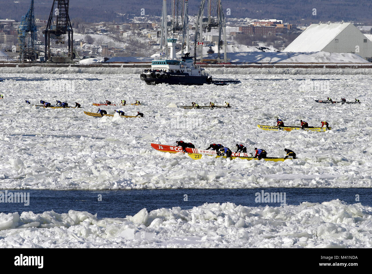 Canada, Quebec Province, Quebec city, canoe race of the Quebec carnival on Saint Lawrence river Stock Photo